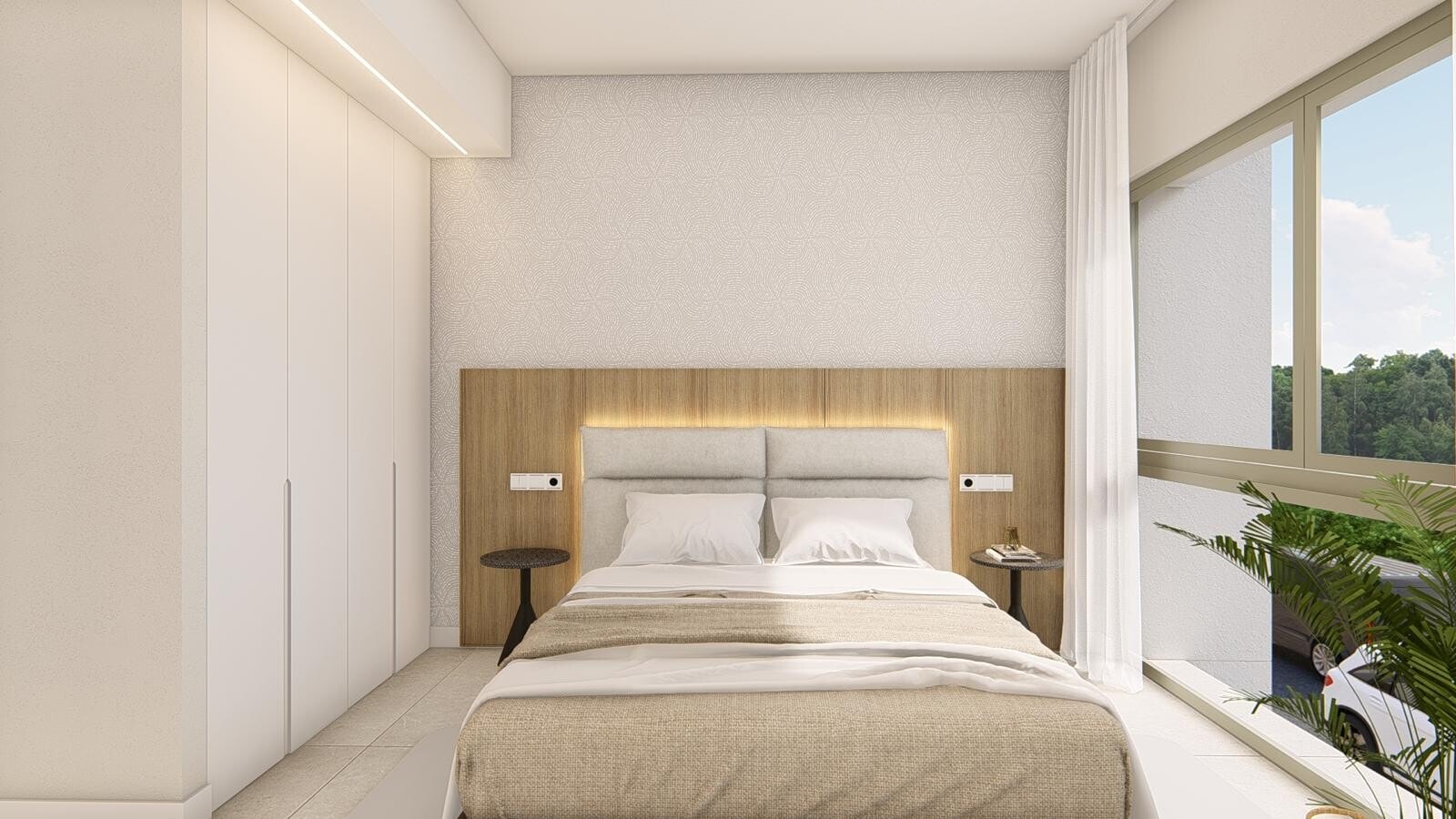 De slaapkamer van CasaNovi met uitzicht op het groen